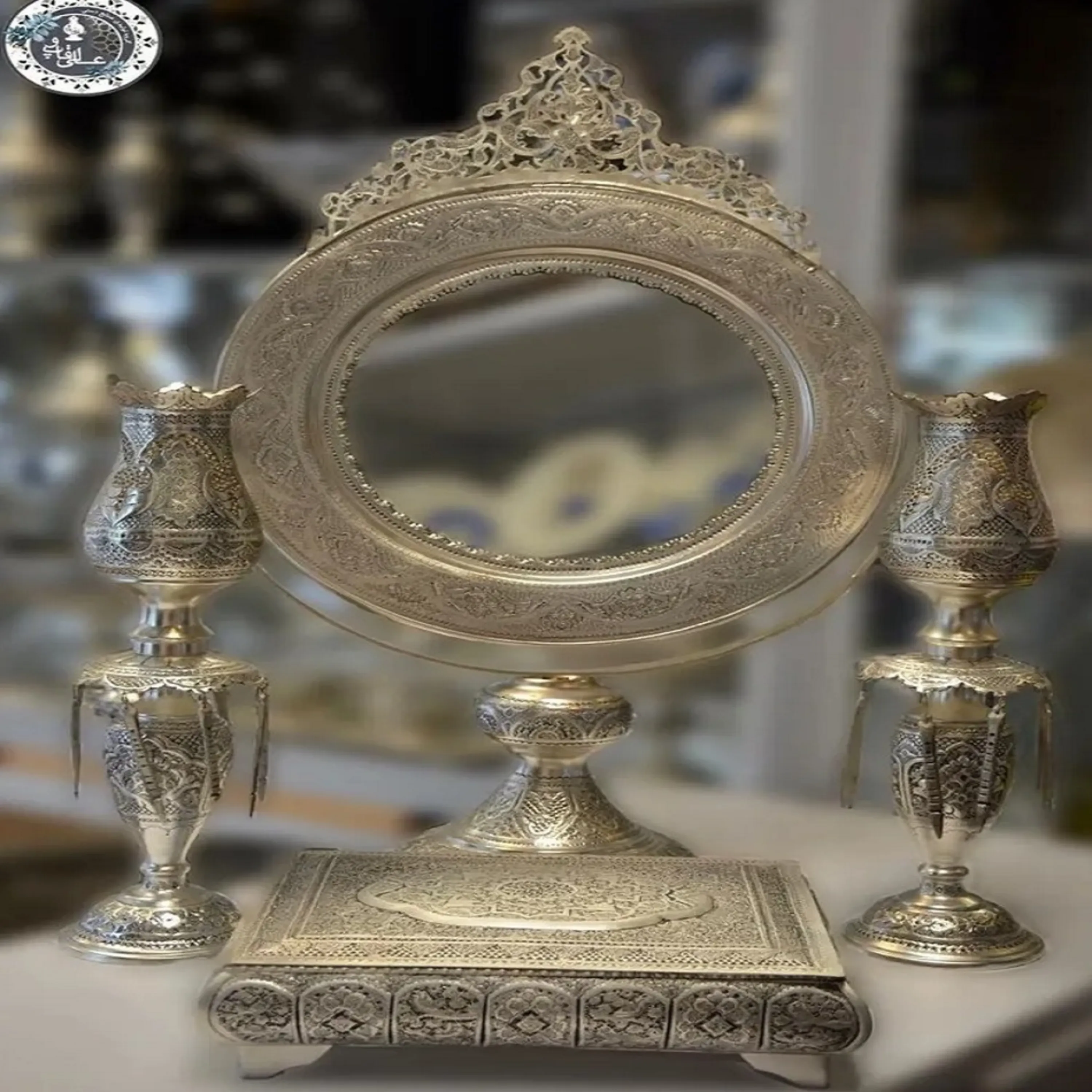 آینه و شمعدان و جای قرآن قلم کاری آینه و شمعدان و جای قرآن قلم کاری